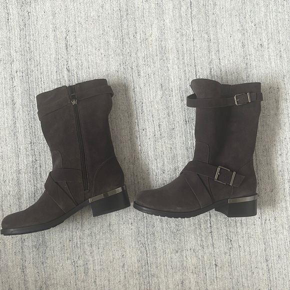 Vince Camuto NEW gray suede moto boots with buckles - Picture 6 of 12